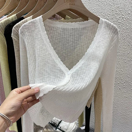 Summer Short Ice Silk Knitted Sun Protection Cardigan Women's Thin Suspender Skirt Layered Gauze Jacket Air-conditioned Cover Up