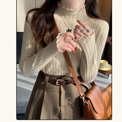 2025 Ruched Turtleneck Women Sweaters Autumn Winter Warm Pullover Slim Tops Knitted Sweater Jumper Soft Pull Female