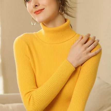 New Turtleneck Jumper Woman Knitted Blouses Fashion Ladies Sweaters Winter Thermal Striped Long Sleeve Autumn Warm Tops Bacis