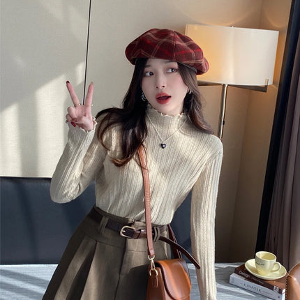 2025 Ruched Turtleneck Women Sweaters Autumn Winter Warm Pullover Slim Tops Knitted Sweater Jumper Soft Pull Female