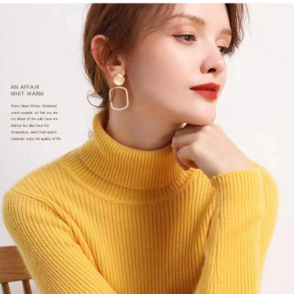 New Turtleneck Jumper Woman Knitted Blouses Fashion Ladies Sweaters Winter Thermal Striped Long Sleeve Autumn Warm Tops Bacis