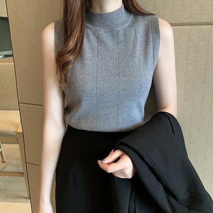Knitted Summer Turtleneck Tank Tops Women Camisole Sleeveless Slim Top Female Ribbed Vest Casual Solid Camis