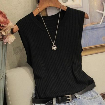 2025 Summer New Fashion Knitted Vests O-neck Sleeveless Casual Thin Tops Sleeveless Blouse Women Shirt