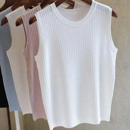 2025 Summer New Fashion Knitted Vests O-neck Sleeveless Casual Thin Tops Sleeveless Blouse Women Shirt