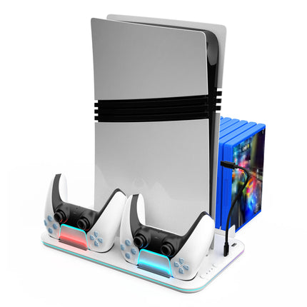 Cooling Station with RGB Light and 3 Levels Turb,Controller Charging Station for PS5/SLIM/PRO Digital/Disc with Headset Holder