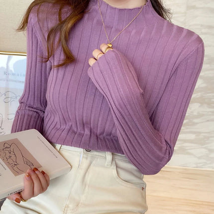 Autumn Winter Knitted Ribbed Turtleneck Sweater Women Clothes 2025 Long Sleeve Slim Basic Pullover Woman Sweaters Solid Tops