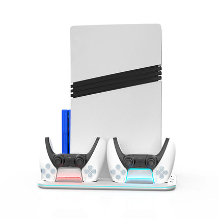 Cooling Station with RGB Light and 3 Levels Turb,Controller Charging Station for PS5/SLIM/PRO Digital/Disc with Headset Holder