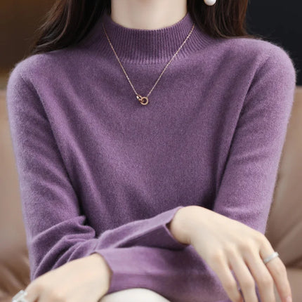 100% Merino Wool Cashmere Sweater Women Knitted Sweater Turtleneck Long Sleeve Pullovers Autumn Winter Clothing Warm Jumper Tops