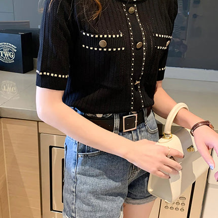 White Tshirt Women Summer 2024 Short Sleeve Top Ladies Pockets Basic T Shirts Knitted Casual Clothes Tee Shirt Femme