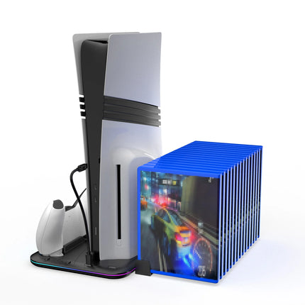Cooling Station with RGB Light and 3 Levels Turb,Controller Charging Station for PS5/SLIM/PRO Digital/Disc with Headset Holder
