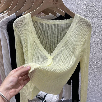 Summer Short Ice Silk Knitted Sun Protection Cardigan Women's Thin Suspender Skirt Layered Gauze Jacket Air-conditioned Cover Up