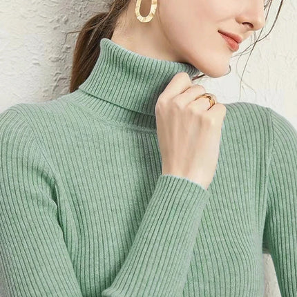New Turtleneck Jumper Woman Knitted Blouses Fashion Ladies Sweaters Winter Thermal Striped Long Sleeve Autumn Warm Tops Bacis