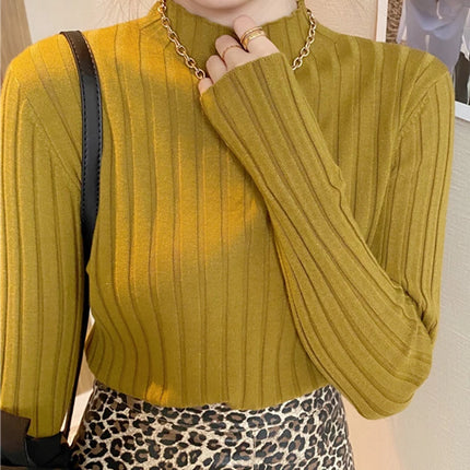 Autumn Winter Knitted Ribbed Turtleneck Sweater Women Clothes 2025 Long Sleeve Slim Basic Pullover Woman Sweaters Solid Tops