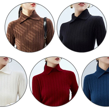 New Polo Collar Women's Knitted Sweater Long Sleeve Slim Fit Pullovers for Women Autumn Winter Sweaters Soft Warm Bottoming Tops