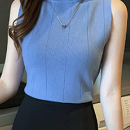 Knitted Summer Turtleneck Tank Tops Women Camisole Sleeveless Slim Top Female Ribbed Vest Casual Solid Camis
