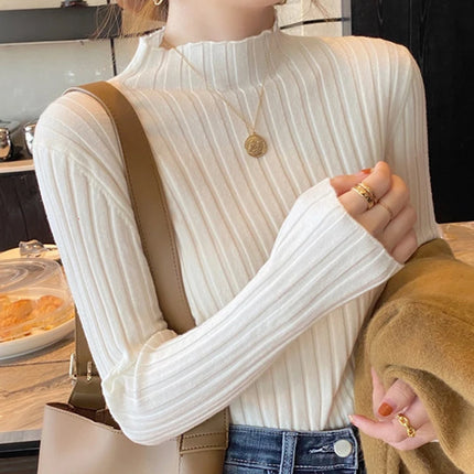 Autumn Winter Knitted Ribbed Turtleneck Sweater Women Clothes 2025 Long Sleeve Slim Basic Pullover Woman Sweaters Solid Tops