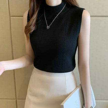 Knitted Summer Turtleneck Tank Tops Women Camisole Sleeveless Slim Top Female Ribbed Vest Casual Solid Camis