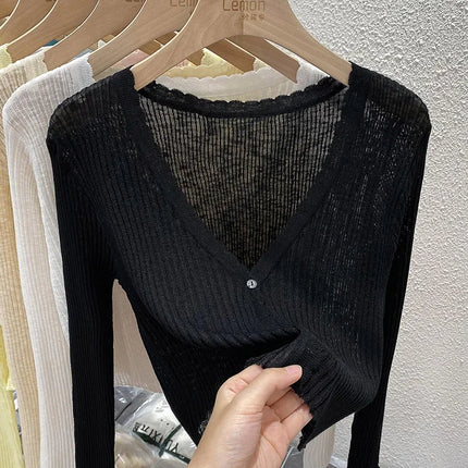 Summer Short Ice Silk Knitted Sun Protection Cardigan Women's Thin Suspender Skirt Layered Gauze Jacket Air-conditioned Cover Up