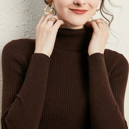 New Turtleneck Jumper Woman Knitted Blouses Fashion Ladies Sweaters Winter Thermal Striped Long Sleeve Autumn Warm Tops Bacis