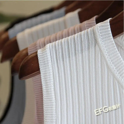 2025 Summer New Fashion Knitted Vests O-neck Sleeveless Casual Thin Tops Sleeveless Blouse Women Shirt