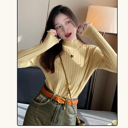 2025 Ruched Turtleneck Women Sweaters Autumn Winter Warm Pullover Slim Tops Knitted Sweater Jumper Soft Pull Female