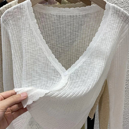 Summer Short Ice Silk Knitted Sun Protection Cardigan Women's Thin Suspender Skirt Layered Gauze Jacket Air-conditioned Cover Up