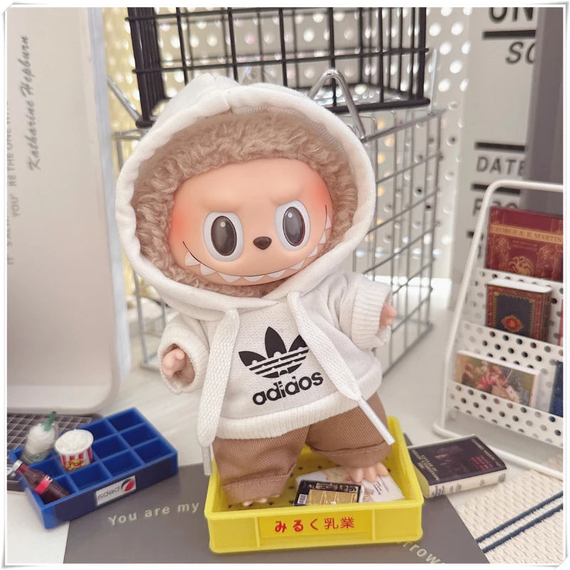 15/17cm Labubu V1 V2 V3 Doll Clothing Fashion Hoodie and Pants Set Korean Idol Trendy DIY Doll Clothing Accessories Toy Gift