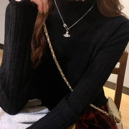 2025 Ruched Turtleneck Women Sweaters Autumn Winter Warm Pullover Slim Tops Knitted Sweater Jumper Soft Pull Female