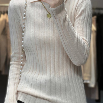 New Polo Collar Women's Knitted Sweater Long Sleeve Slim Fit Pullovers for Women Autumn Winter Sweaters Soft Warm Bottoming Tops