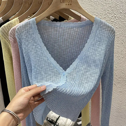 Summer Short Ice Silk Knitted Sun Protection Cardigan Women's Thin Suspender Skirt Layered Gauze Jacket Air-conditioned Cover Up