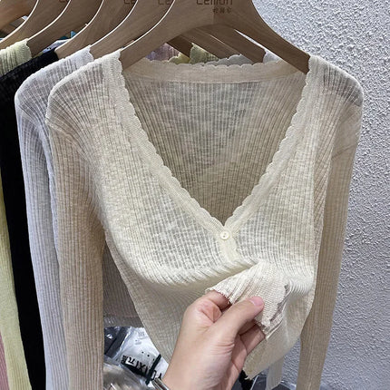 Summer Short Ice Silk Knitted Sun Protection Cardigan Women's Thin Suspender Skirt Layered Gauze Jacket Air-conditioned Cover Up