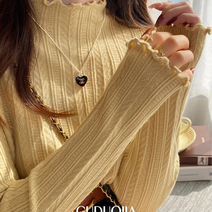 2025 Ruched Turtleneck Women Sweaters Autumn Winter Warm Pullover Slim Tops Knitted Sweater Jumper Soft Pull Female