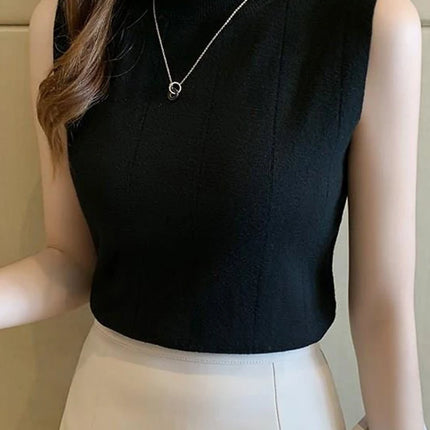 Knitted Summer Turtleneck Tank Tops Women Camisole Sleeveless Slim Top Female Ribbed Vest Casual Solid Camis