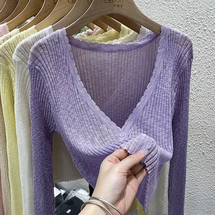 Summer Short Ice Silk Knitted Sun Protection Cardigan Women's Thin Suspender Skirt Layered Gauze Jacket Air-conditioned Cover Up