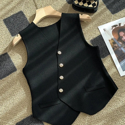 New Summer Women Knitted V-Neck Sleeveless Slim Vest 2025 Female Fashion Solid Single Breasted Tank Tops