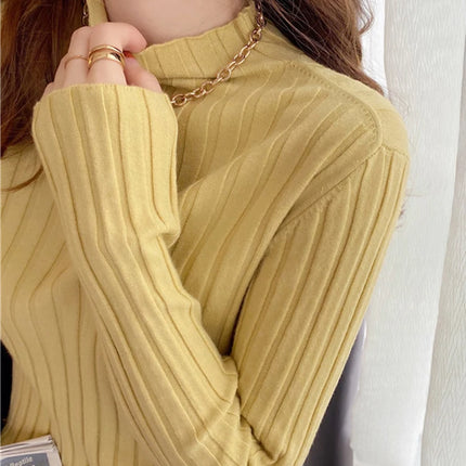 Autumn Winter Knitted Ribbed Turtleneck Sweater Women Clothes 2025 Long Sleeve Slim Basic Pullover Woman Sweaters Solid Tops