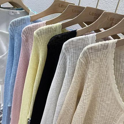 Summer Short Ice Silk Knitted Sun Protection Cardigan Women's Thin Suspender Skirt Layered Gauze Jacket Air-conditioned Cover Up