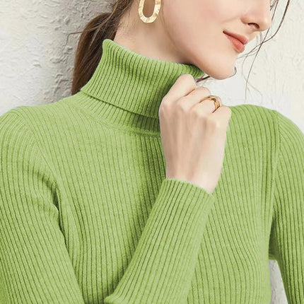 New Turtleneck Jumper Woman Knitted Blouses Fashion Ladies Sweaters Winter Thermal Striped Long Sleeve Autumn Warm Tops Bacis