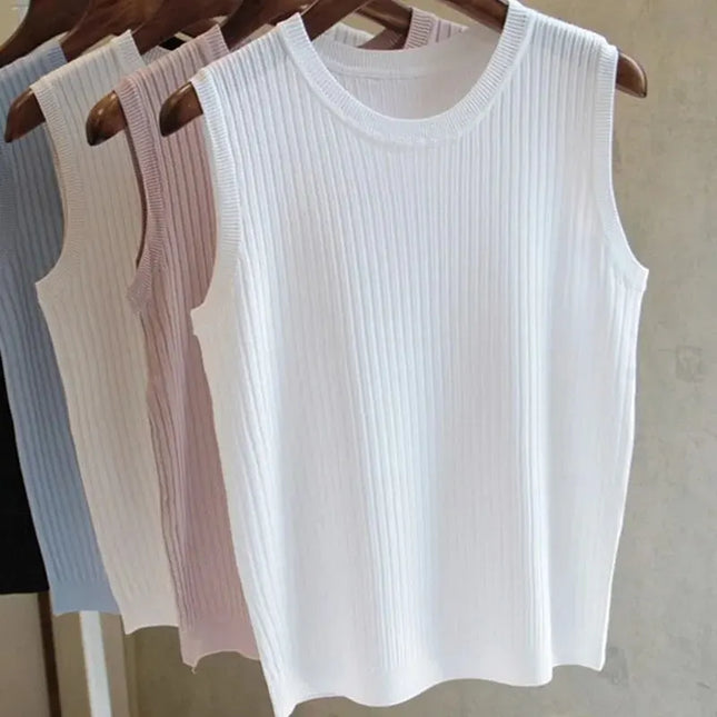 2025 Summer New Fashion Knitted Vests O-neck Sleeveless Casual Thin Tops Sleeveless Blouse Women Shirt