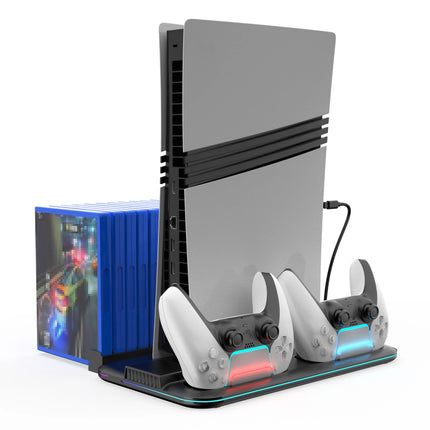 Cooling Station with RGB Light and 3 Levels Turb,Controller Charging Station for PS5/SLIM/PRO Digital/Disc with Headset Holder