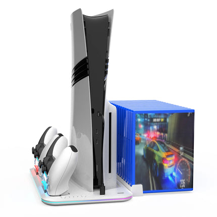 Cooling Station with RGB Light and 3 Levels Turb,Controller Charging Station for PS5/SLIM/PRO Digital/Disc with Headset Holder