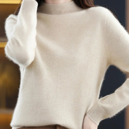 100% Merino Wool Cashmere Sweater Women Knitted Sweater Turtleneck Long Sleeve Pullovers Autumn Winter Clothing Warm Jumper Tops