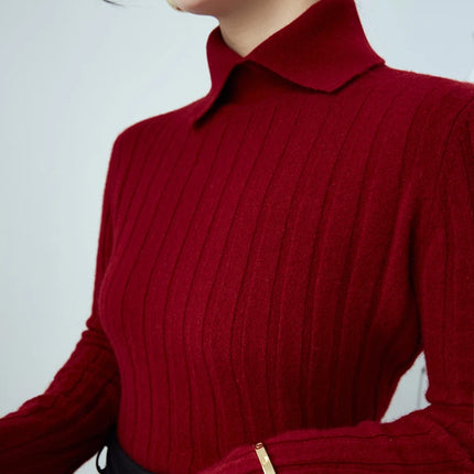 New Polo Collar Women's Knitted Sweater Long Sleeve Slim Fit Pullovers for Women Autumn Winter Sweaters Soft Warm Bottoming Tops