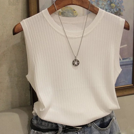2025 Summer New Fashion Knitted Vests O-neck Sleeveless Casual Thin Tops Sleeveless Blouse Women Shirt